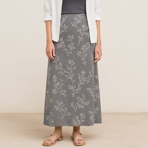 Josephine Chaus Skirt Maxi Vintage 90s Y2K Stretchy Slinky Floral Grey White S